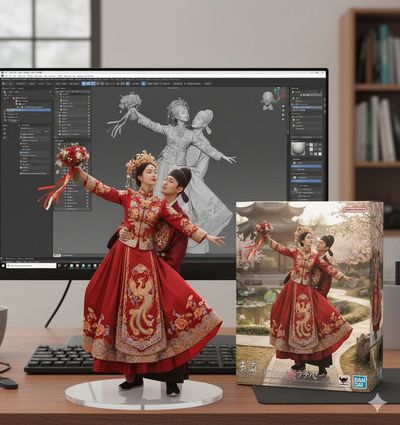 Figure - ZBrush sculpted screen display and Bandai-style packaging box
