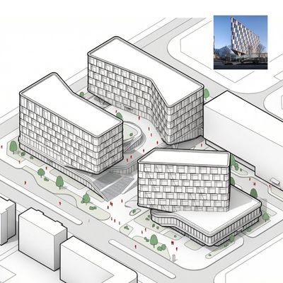 Architectural photo to white model axonometric view